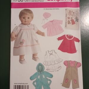 1708 Simplicity Doll Clothes Pattern - Pink and Green Designs